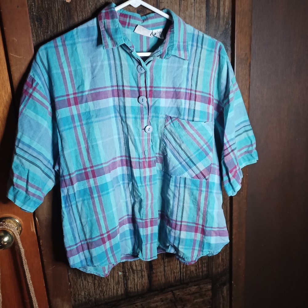 Vintage cropped Plaid Button Down